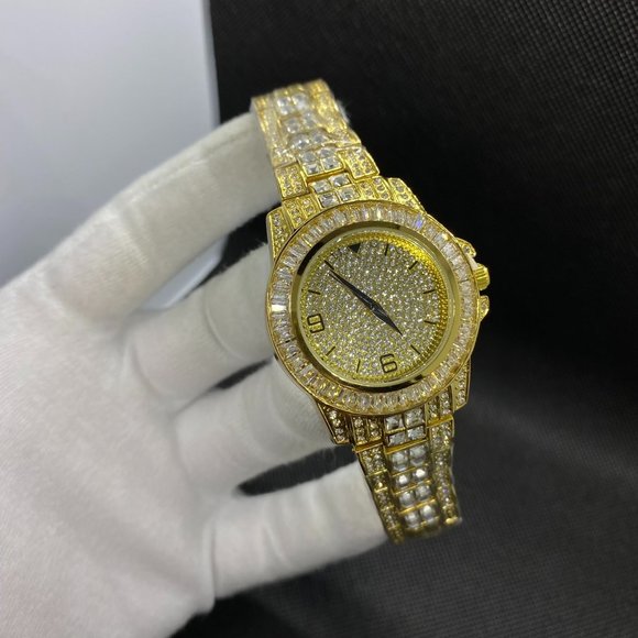 Unisex Model Iced Out Gold Color Watch - Picture 6 of 10